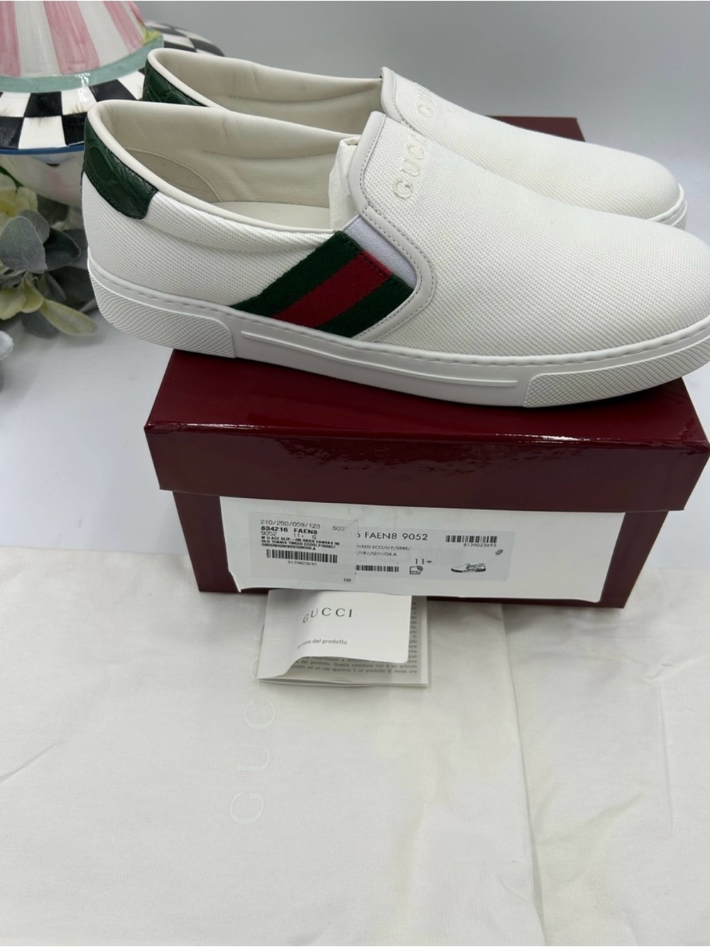 Men’s Gucci white canvas ace slip on sneakers sz 11.5 fits 12.5US made in Italy - Picture 2 of 13
